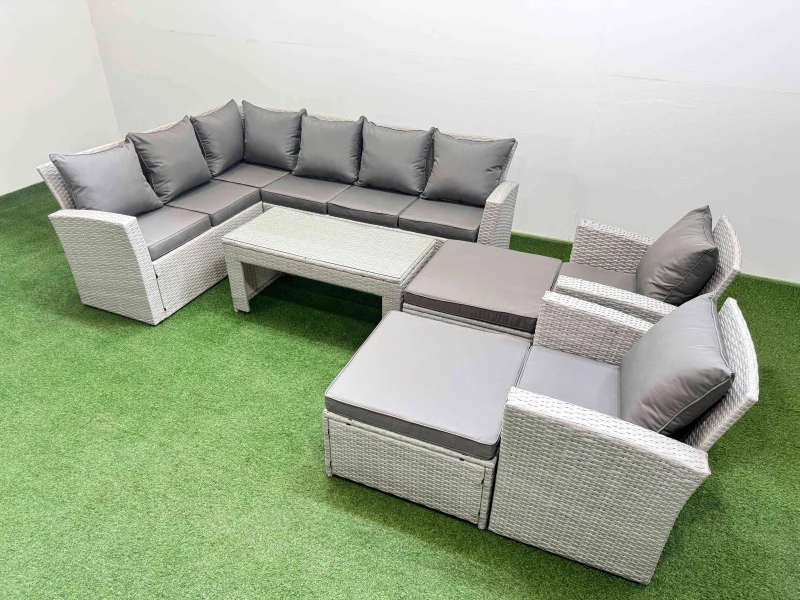 Image of Fimous Outdoor 10 Seater Corner Sofa Sets with Chair Big Stools Light Grey Light Grey Unisex