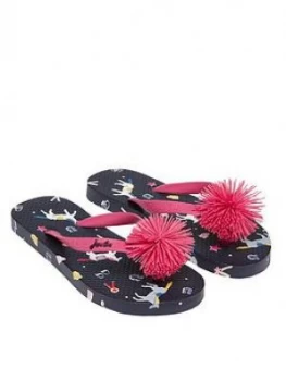 Image of Joules Girls Horse Pom Pom Flip Flop- Navy
