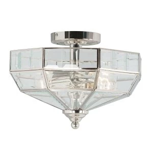 Image of 2 Light Semi Flush Ceiling Light Polished Nickel, E27