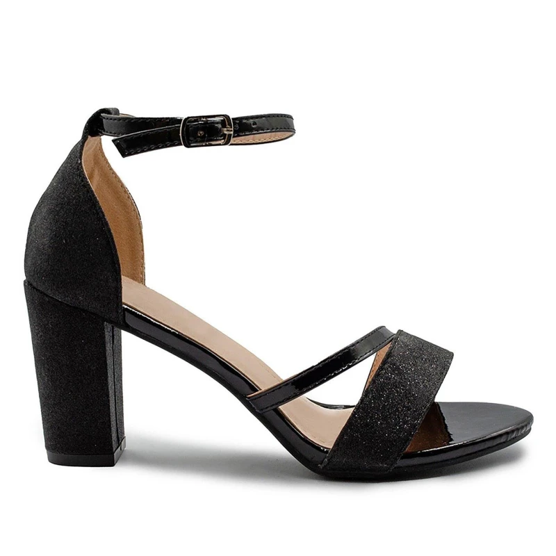Image of Wheres That From Black Glitter Perla Mid Block Heel Sandals Black female 3