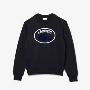 Image of Lacoste Womens Loose Fit Organic Cotton Fleece Sweatshirt Size 10 Navy Blue
