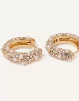 Image of Accessorize Womens Pearl and Crystal Encrusted Hoops, Size: L 2 cm