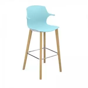Image of Roscoe high stool with natural oak legs and plastic shell with arms -