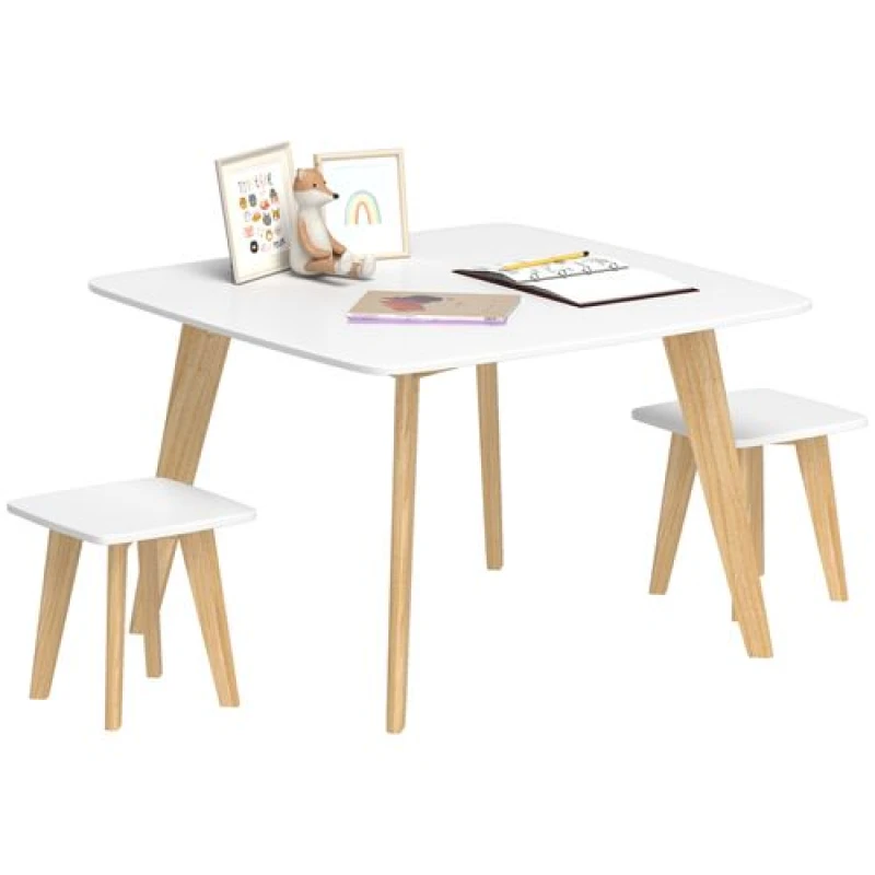 Image of AIYAPLAY 3 Pieces Kids Table and Chair Set for Playroom, Bedroom, White 312-125V80WT