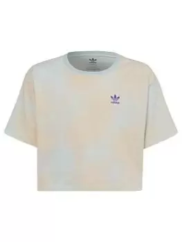 Image of adidas Originals Junior Girls Print Cropped T-Shirt, Light Blue, Size 9-10 Years, Women