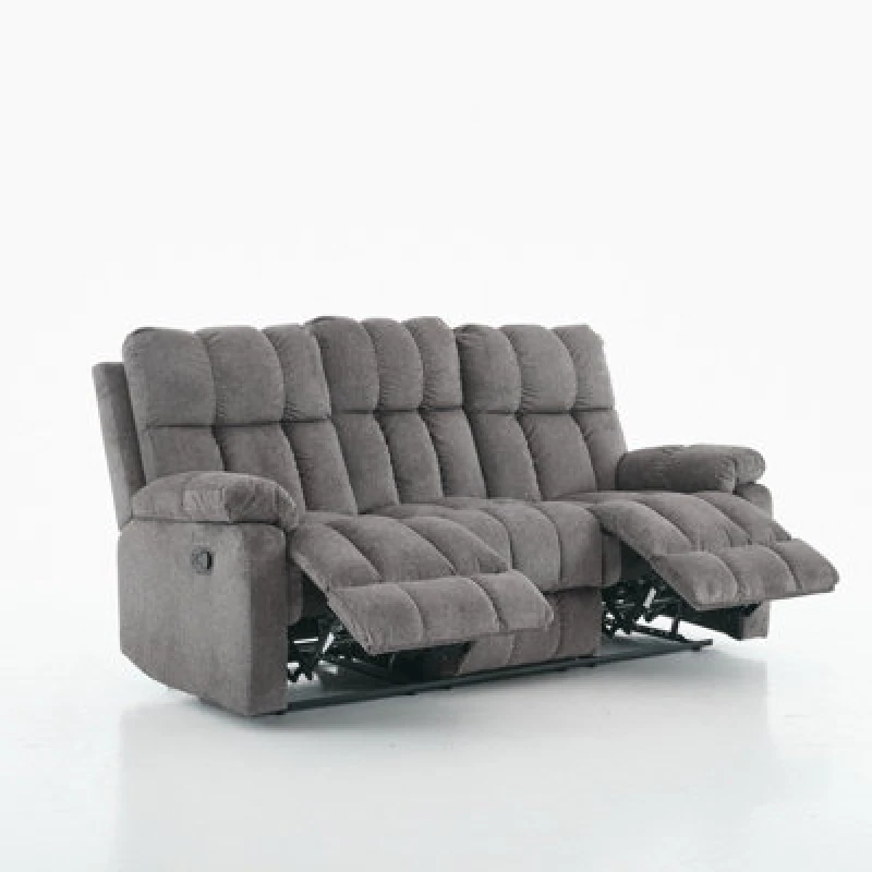 Image of Manual Recliner Sofa, 3 Seater Fabric Upholstery Recliner Sofa