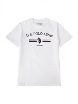 Image of U.S. Polo Assn. Boys Stripe Rider Print Short Sleeve T-Shirt - White, Size 12-13 Years