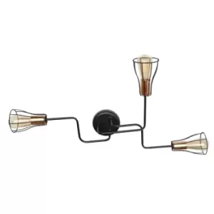Image of Tube Multi Arm Semi Flush Ceiling Light Black, Copper 82cm