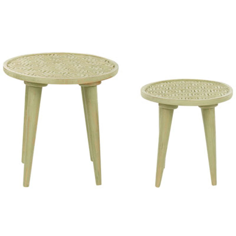 Image of Beliani Set Of 2 Side Tables Maharo Mango Wood Light Green