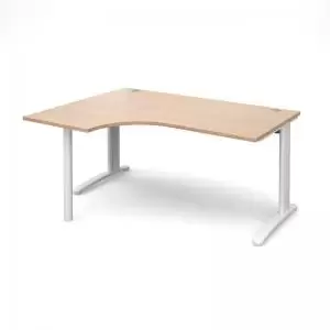 Image of TR10 left hand ergonomic desk 1600mm - white frame and beech top