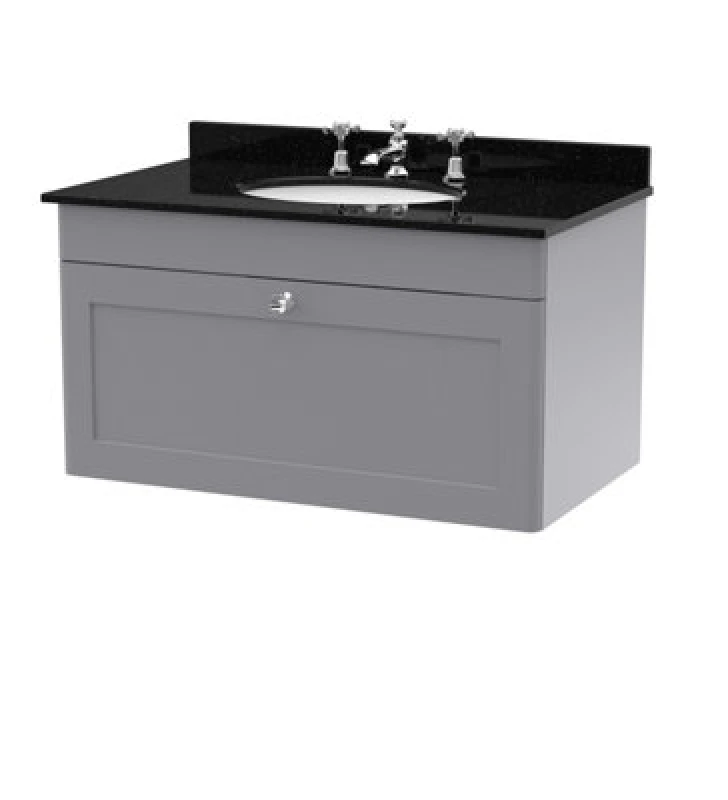 Image of nuie 800mm Wall Hung 1 Drawer Vanity & Marble Top 3TH - Satin Grey CLC296BR3