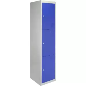 Image of Metal Storage Lockers - Three Doors, Blue - Blue
