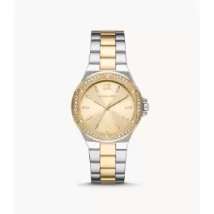 Image of Michael Kors Womens Lennox Three-Hand Two-Tone Stainless Steel Watch - Gold / Silver