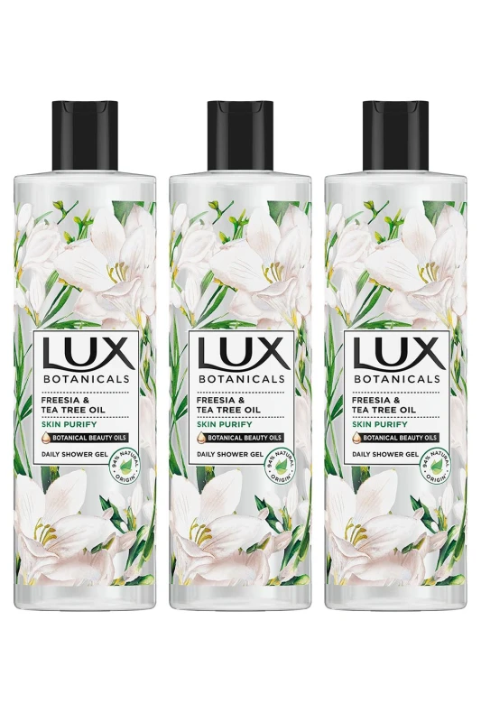 Image of Lux Botanicals Daily 'Shower Gel' Freesia & Tea Tree Oil Skin Purify, 3x 500ml White female