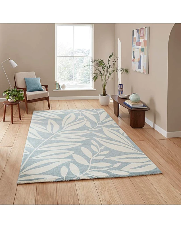 Image of Catherine Lansfield Sorral Leaves Botanical Rug Blue