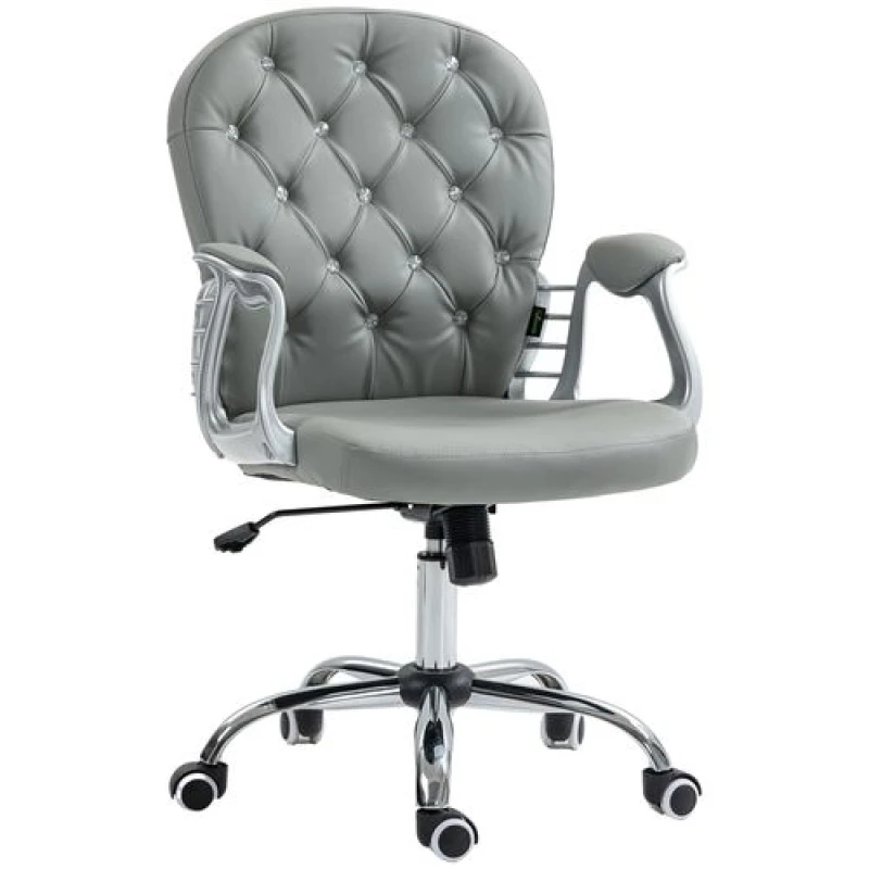 Image of Vinsetto Office Chair PU Diamante Padded Ergonomic 360° Swivel White - White TJ Hughes 5056725548612