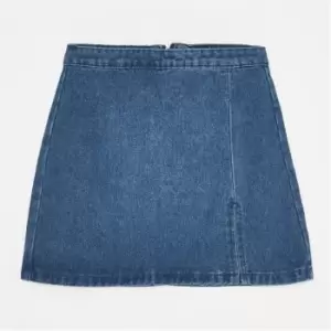 Image of Missguided Petite Split Detail Denim Mini Skirt - Blue