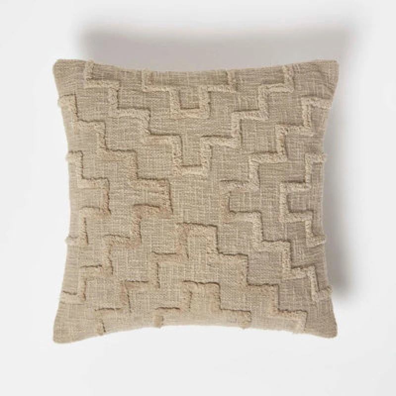 Image of Homescapes Geometric Beige Tufted Cotton Cushion 45 X 45 Cm