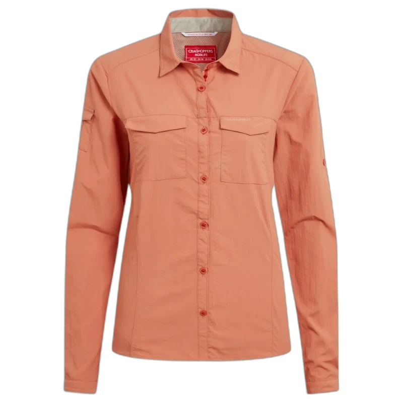 Image of Craghoppers Womens Nosilife Adventure' Long Sleeved Shirt With Insect Repellent Technology in Orange Size: 8 Orange Female 8