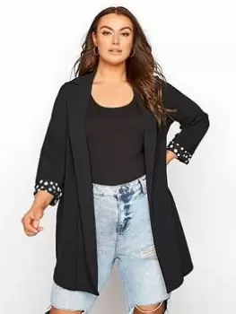 Image of Yours Roll Back Sleeve Blazer - Black, Size 18, Women