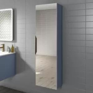 Image of Blue Mirrored Wall Mounted Tall Bathroom Cabinet 400mm - Sion