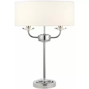 Image of Twin Light Table Lamp Bright Nickel & White Shade Crystal Trim Bedside Feature