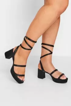 Image of Wide Fit and Extra Wide Fit Satin Strappy Platform Heels