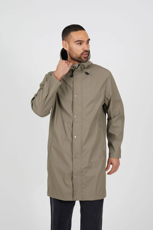 Image of Brave Soul Brave Soul Men Rubberised Hooded Parka Style Jacket in Taupe Size: Medium Taupe M Male 5063487179121