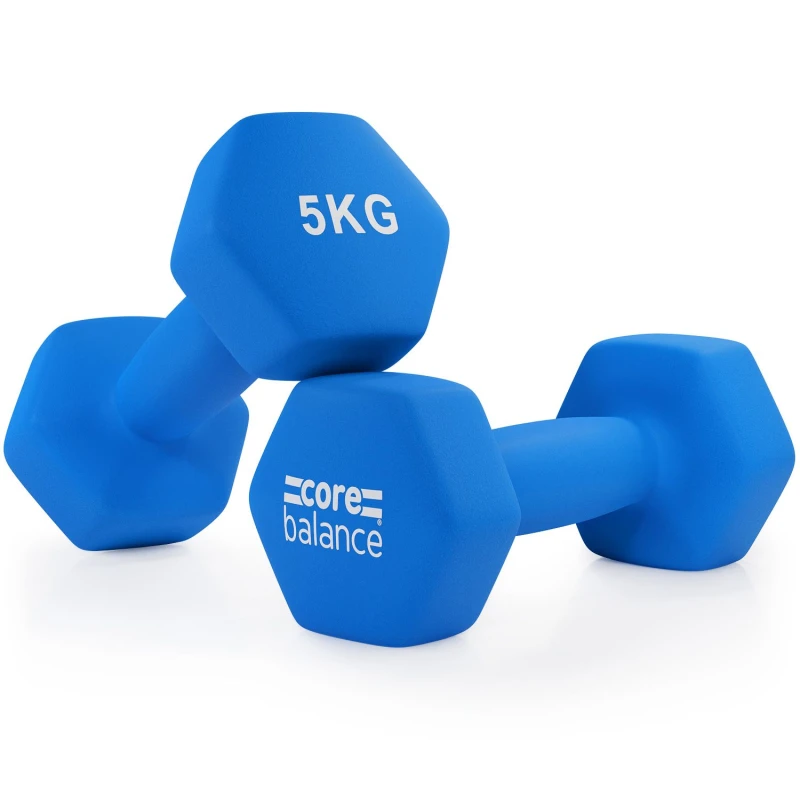 Image of Core Balance Neoprene Hex Dumbbells Set Of 2 Cast Iron Hexagonal Hand Weights Core Balance Blue