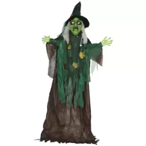 Image of HOMCOM 6ft Halloween Witch Decoration, Outdoor Activated Prop with Light Up Eyes Magical Heart, Sound Activated