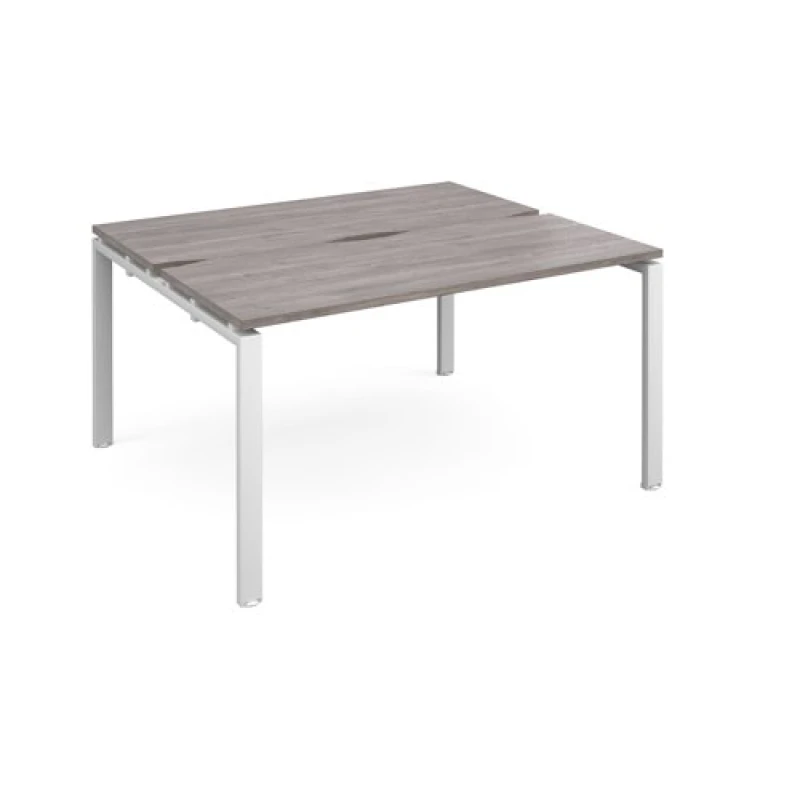 Image of Adapt Adapt sliding top back to back desks 1400mm x 1200mm - white frame, grey oak top STE1412-WH-GO