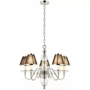 Image of Loops - Flemish Ceiling Pendant Chandelier Polished Nickel & Brown Shades 9 Lamp Light