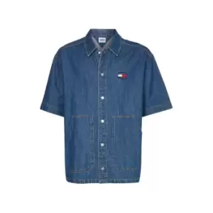 Image of Tommy Jeans Tju Denim Worker Ss Overshirt - Blue
