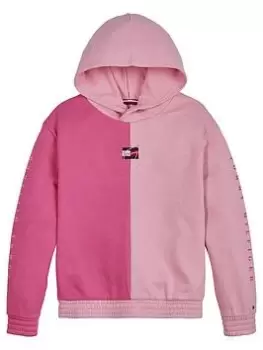 Image of Tommy Hilfiger Girls Two Tone Sleeve Hoodie - Pink, Size Age: 14 Years, Women