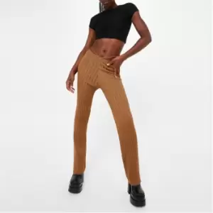 Image of Missguided Detail Rib Knit Trousers - Brown