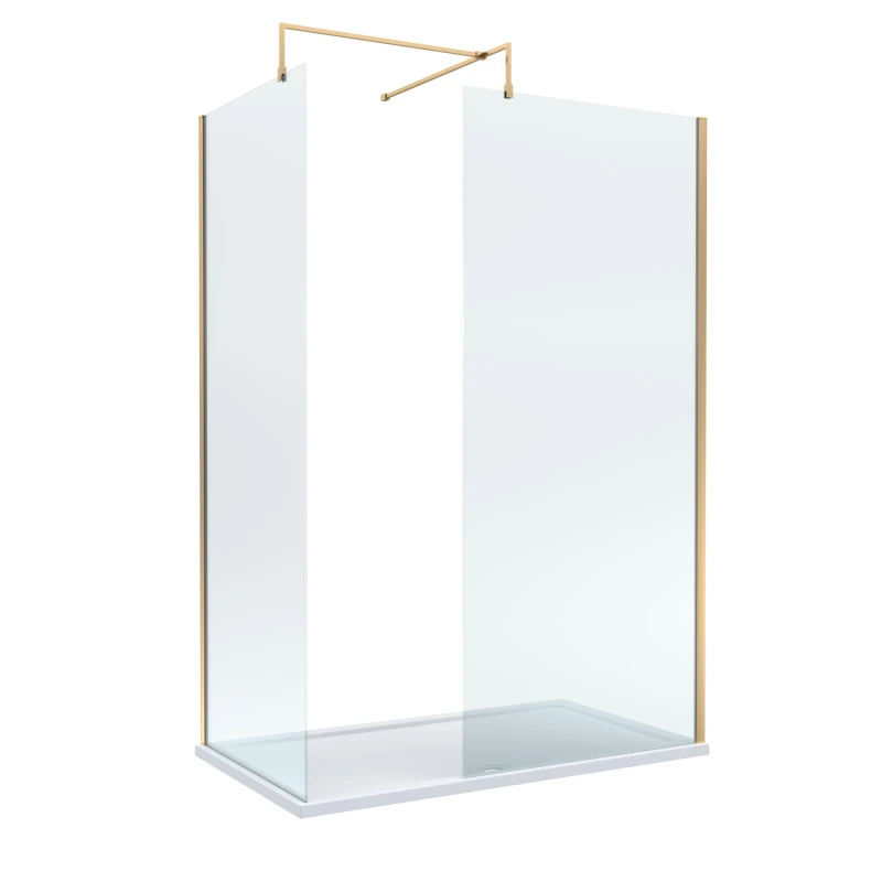 Image of Balterley 8mm Glass Wetroom Screens Brushed Brass Profile and Tray 1400 x 700mm White