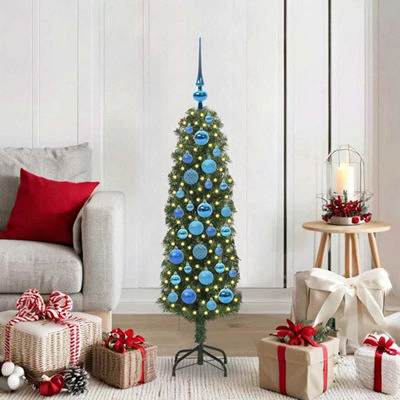 Image of vidaXL Artificial Christmas Tree with 150 LEDs, Blue Balls with Stand Green 120 cm, Green 3394928