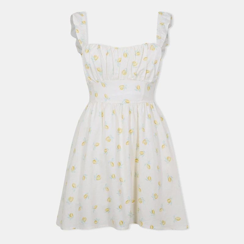 Image of Jack Wills Patterned Tie Back Dress Lemon Print female 6 (2XS)