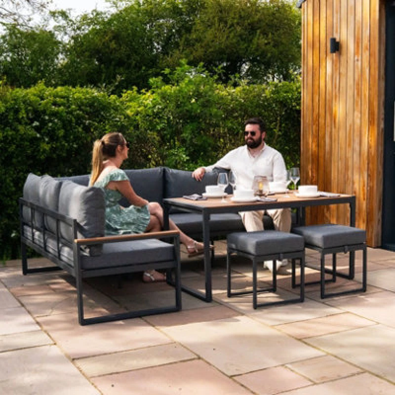 Image of Monstershop Aluminium Corner Sofa Set - Wood Effect in Grey Grey Unisex