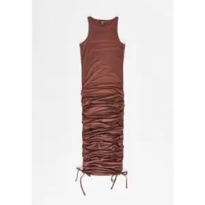 Image of Missguided Ruched Racer Neck Slinky Midaxi Dress - Brown