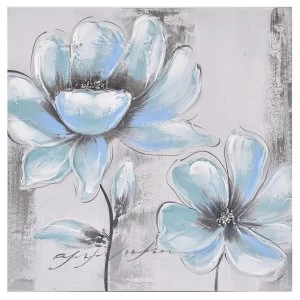 Image of Innova Hand-Painted 3D Canvas Blue Flowers - 40 x 40 cm
