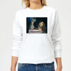 Image of Disney Lady And The Tramp Spaghetti Scene Womens Sweatshirt - White
