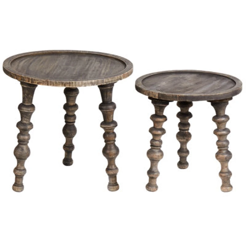 Image of Beliani Set Of 2 Side Tables Marnoo Mango Wood Dark Brown