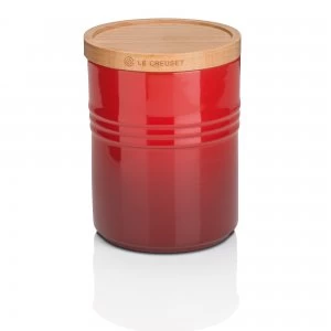 Image of Le Creuset Medium Storage Jar with Wood Lid Cerise