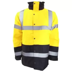 Image of Portwest Mens Hi-Vis Waterproof Contrast Panel Traffic Jacket (L) (Yellow/Navy)