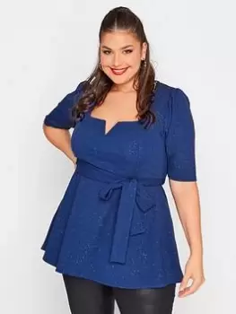 Image of Yours Party Notch Neck Peplum Top - Blue Size 18, Women