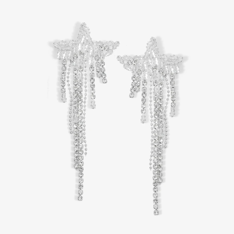 Image of Mood Silver Crystal Star Shower Drop Earrings Jewellery Sets One Size Silver 42533111000