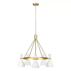 Image of 5 Bulb Chandelier LIght Matte White / Burnished Brass LED E27 60W