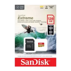 Image of SanDisk Extreme MicroSDXC Micro SD Memory Card Class 10 UHS-1 U3 4K A1 160MB/s Inc SD Card Adapter - 128GB