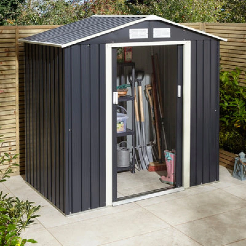 Image of Rowlinson Trentvale 6X4 Metal Apex Shed Dark Grey With Foundation Kit, Grey TV64APXDGFKI
